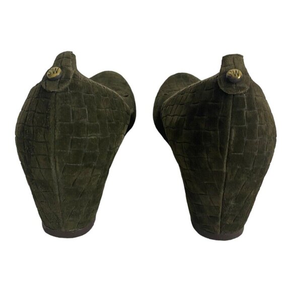 Stuart Weitzman Womens Shoe Size 8.5N Suede Green Textured Wedges Pumps Normcore - Picture 5 of 12